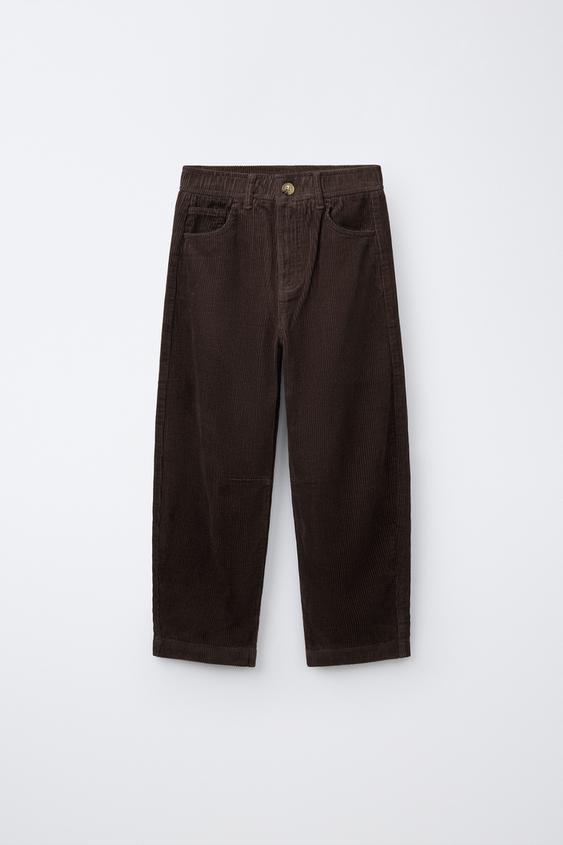 Zara CORDUROY BARREL PANTS - Chocolate - Image 0