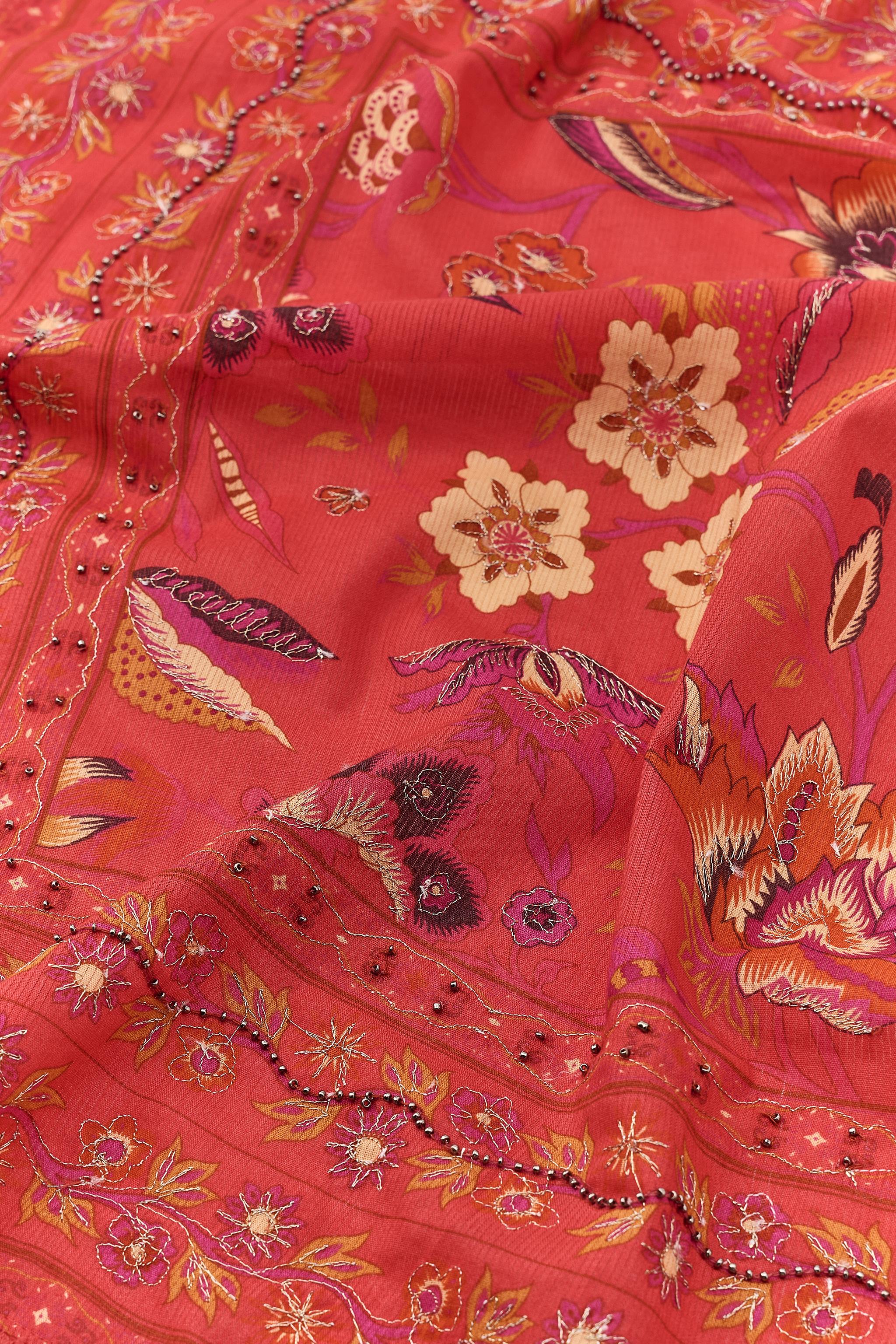 FOULARD IMPRIMÉ FLEURS BRODÉES FANTAISIE
