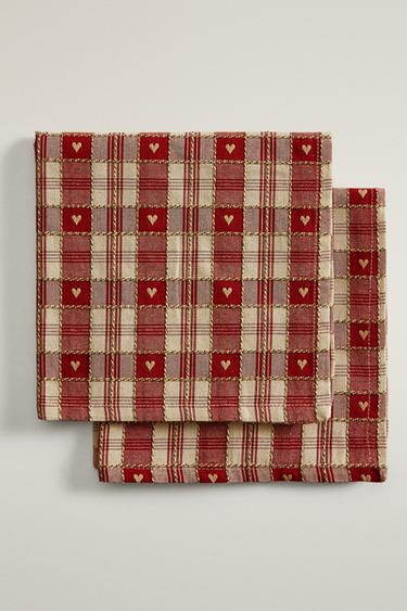 SERVILLETAS ALGODÓN CUADROS CORAZONES NAVIDAD (PACK DE 2) - Rojo de Zara