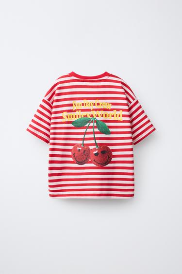 T-SHIRT IMPRIMÉ RAYURES CERISES SMILEYWORLD ® - rayures de Zara - Image 1