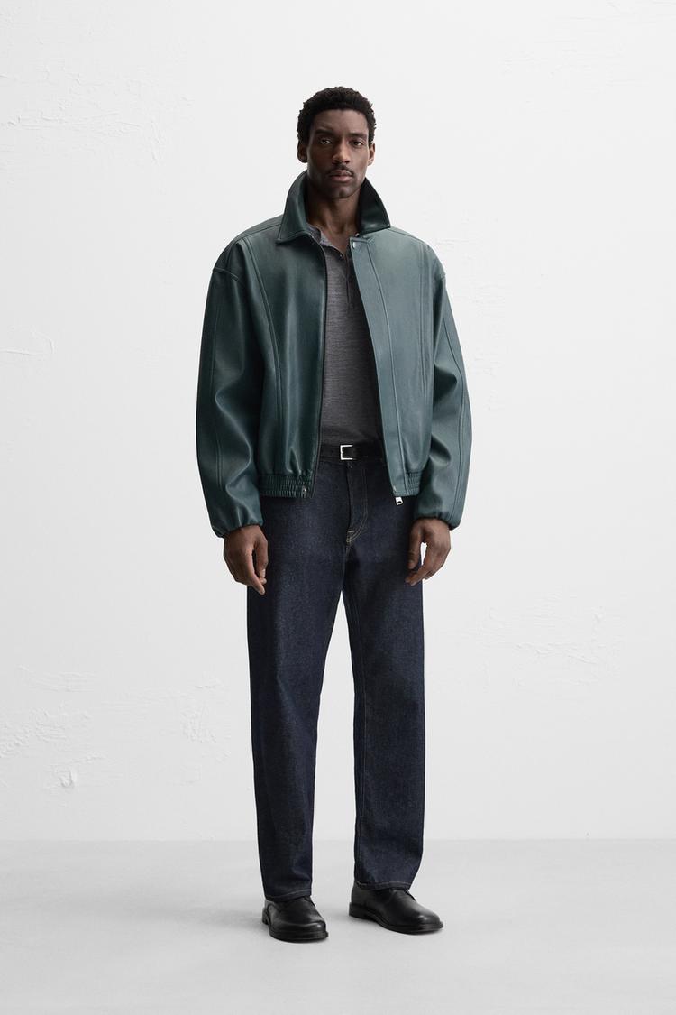 LEATHER EFFECT JACKET - Duck green | ZARA India