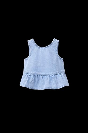 Zara RUFFLED DENIM TOP - Light blue - Image 0