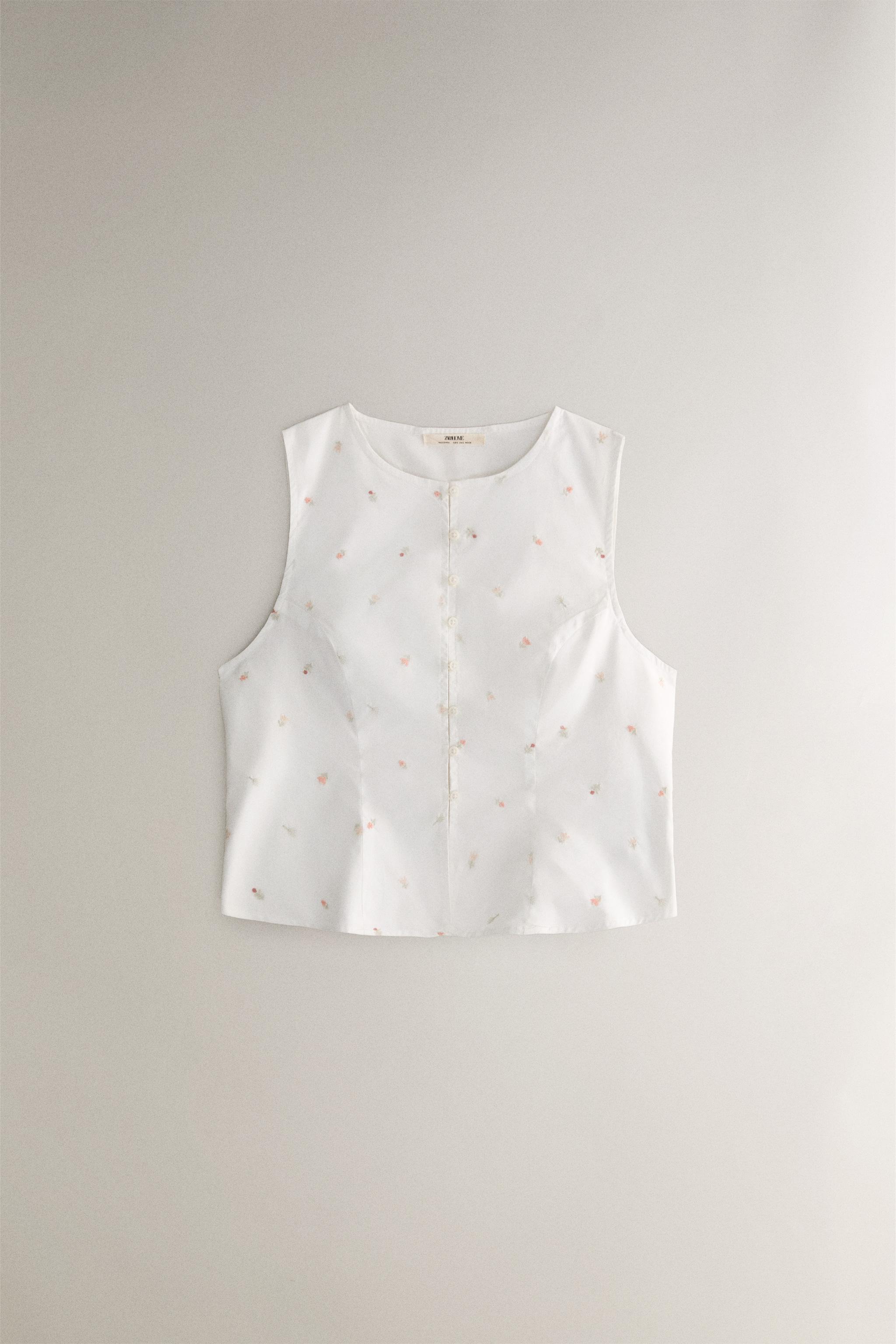 EMBROIDERED COTTON TOP WITH LILIES - White | ZARA United States