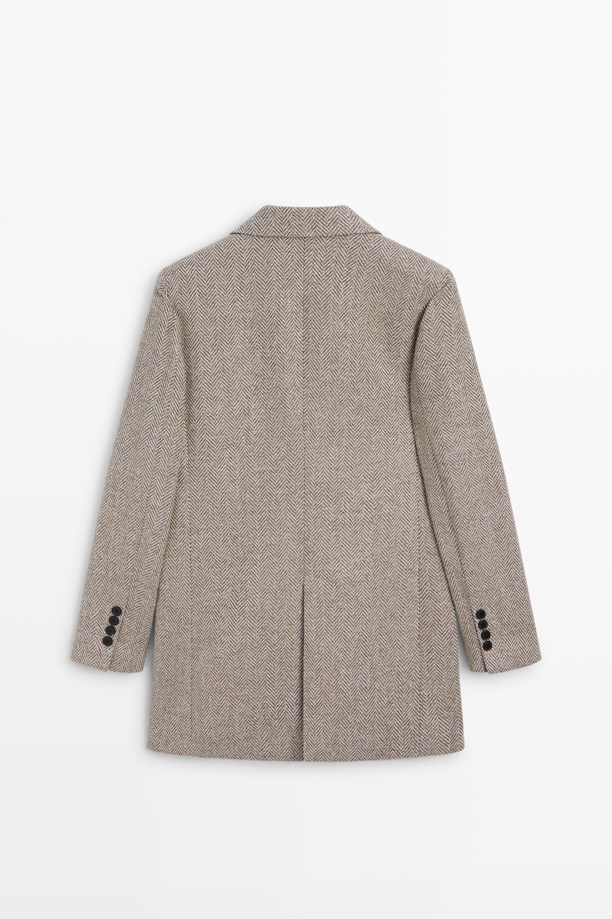 Mid-length double-breasted herringbone coat
