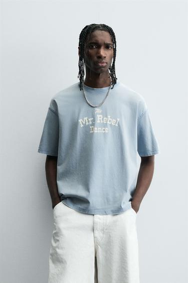 Zara RELAXED FIT COMBINATION T-SHIRT - Sky blue