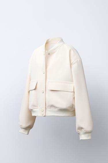 CROPPED BOMBER JACKET WITH SHOULDER PADS - Ecru by Zara