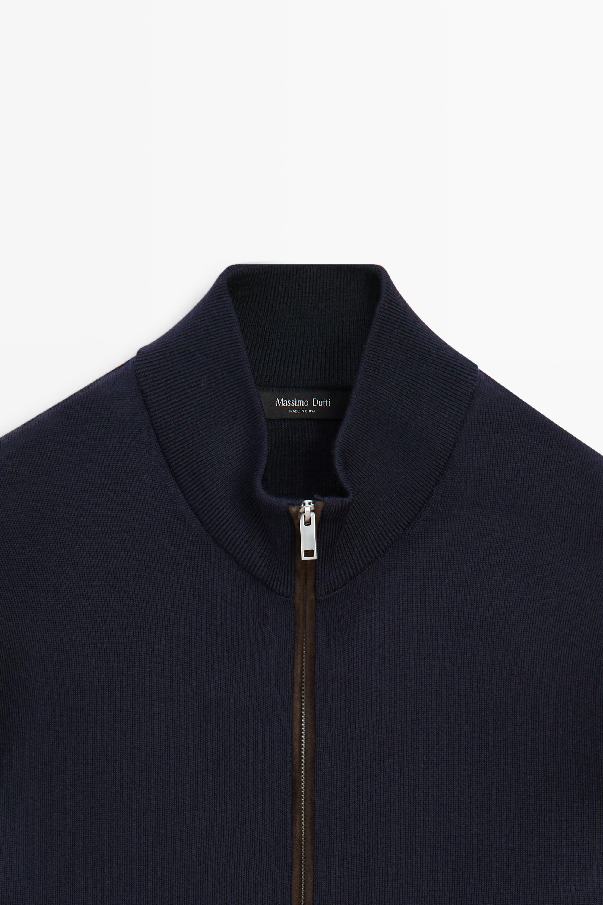 Merino wool blend zip-up knit cardigan