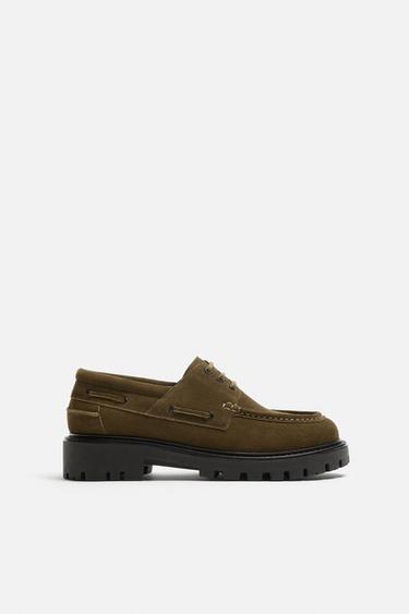 LEATHER DECK SHOES - Sea green by Zara
