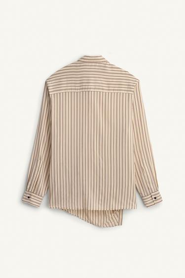 VISCOSE-SILK STRIPED WRAP SHIRT - Sand by Zara - Image 6