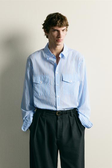 STRIPED FLOWING SHIRT WITH POCKETS - Blue/White by Zara
