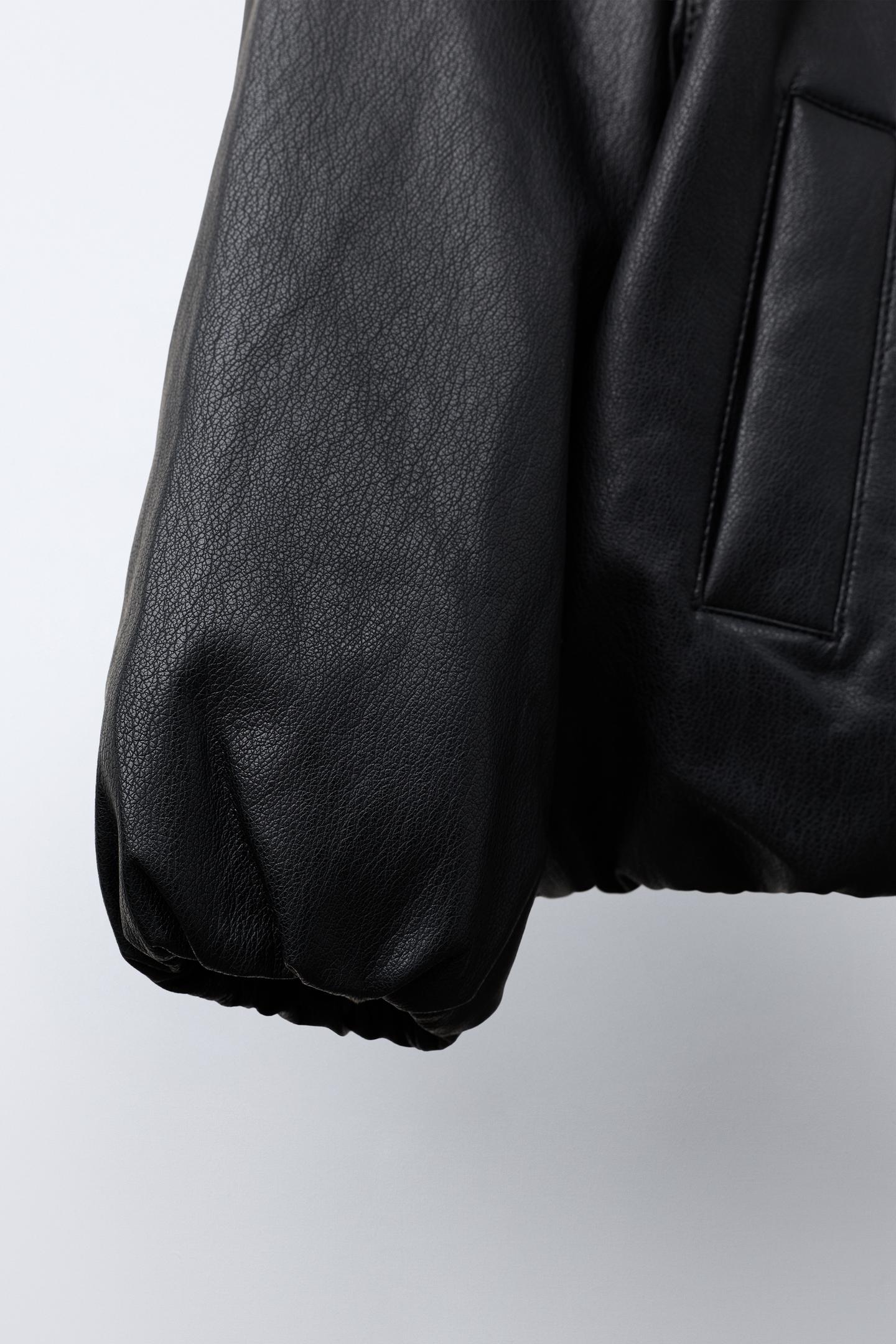 Детская куртка Zara Faux Leather Bomber, цвет: Чёрный — фото 7