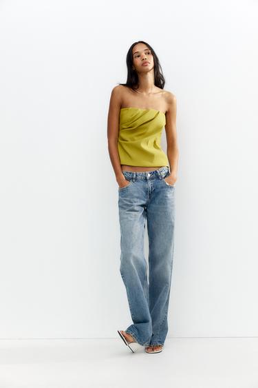 Zara STRETCH BANDEAU TOP - Mustard - Image 0