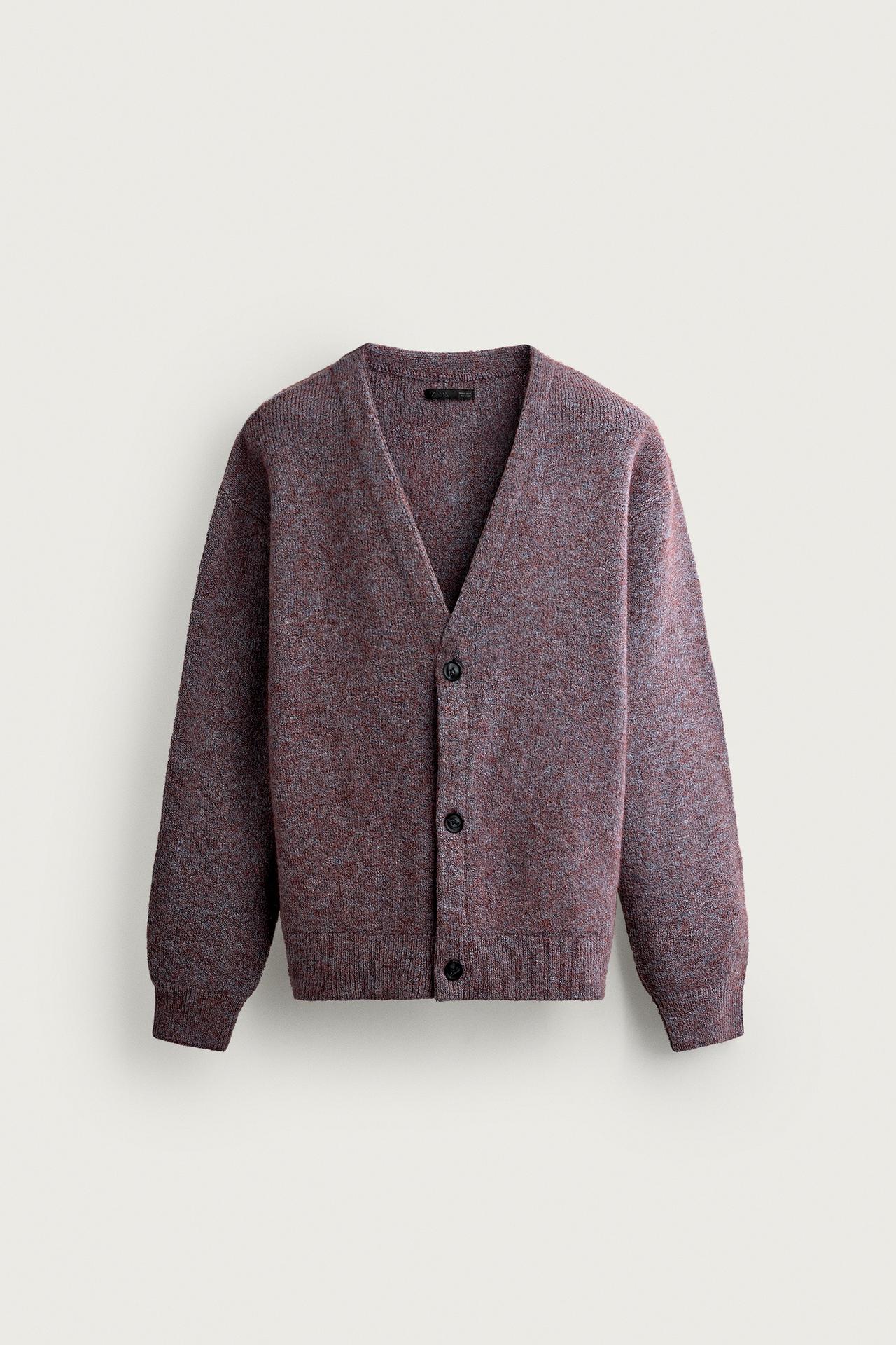 WOOL-BLEND RELAXED FIT CARDIGAN — Wine