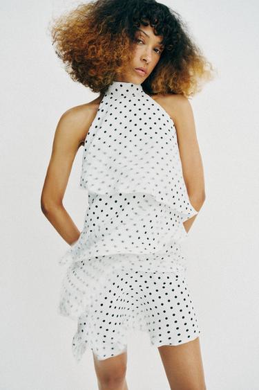 VESTIDO HALTER LUNARES - Blanco / Negro de Zara