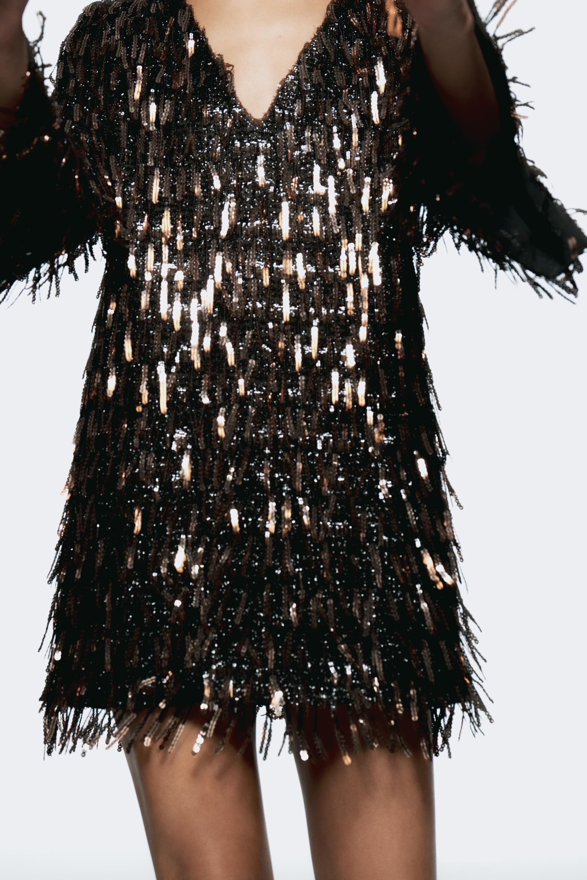 MINI DRESS WITH FRINGING AND SEQUINS