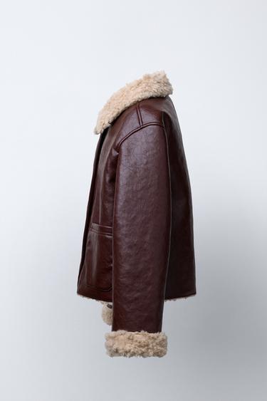 DOUBLE-FACED FAUX SHEARLING AND FAUX LEATHER JACKET - Burgundy by Zara - Image 2
