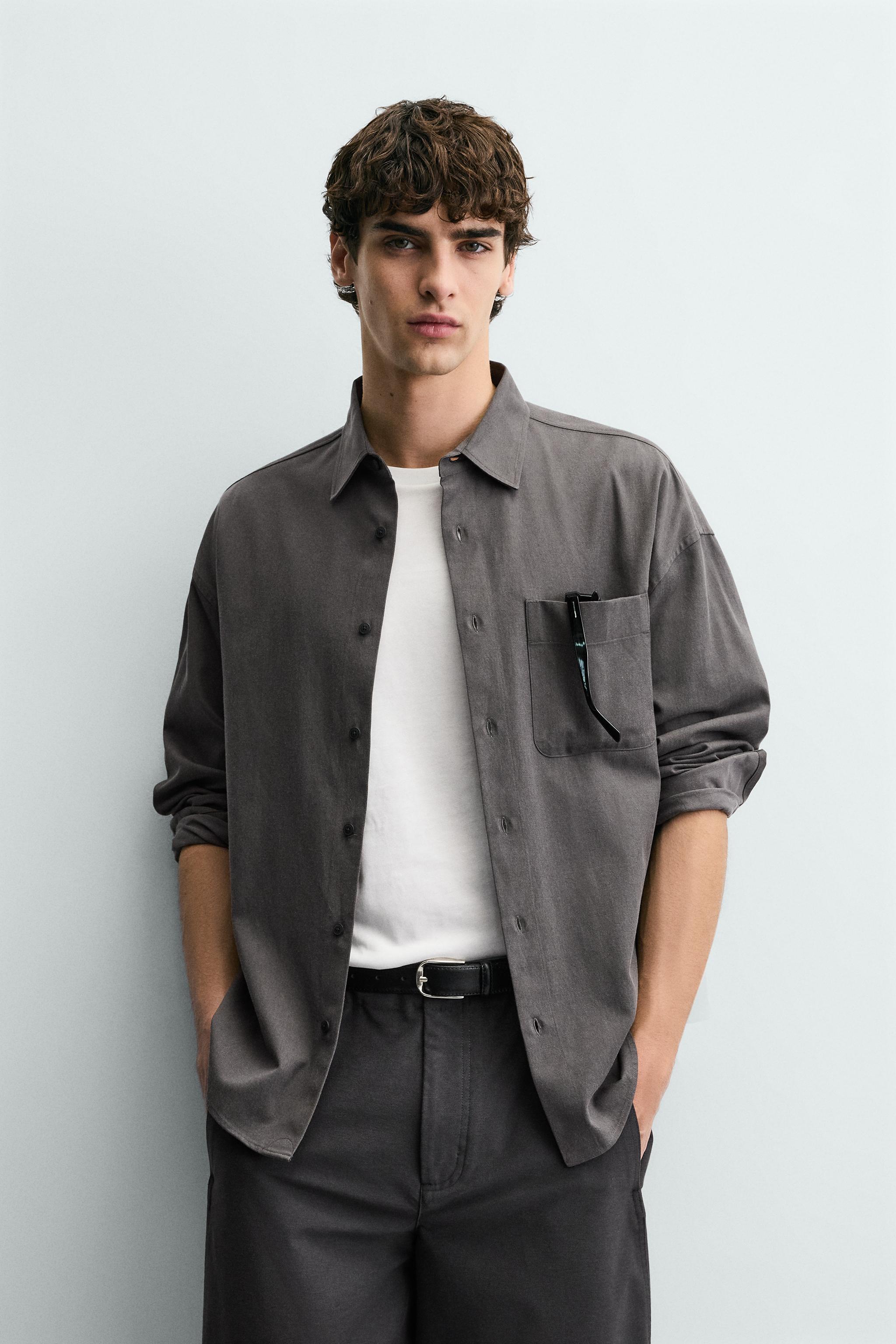 RELAXED FIT FLOWY SHIRT — Dark gray