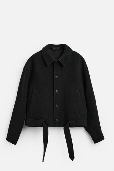 BOUCLÉ TEXTURED WOOL JACKET - Black by Zara