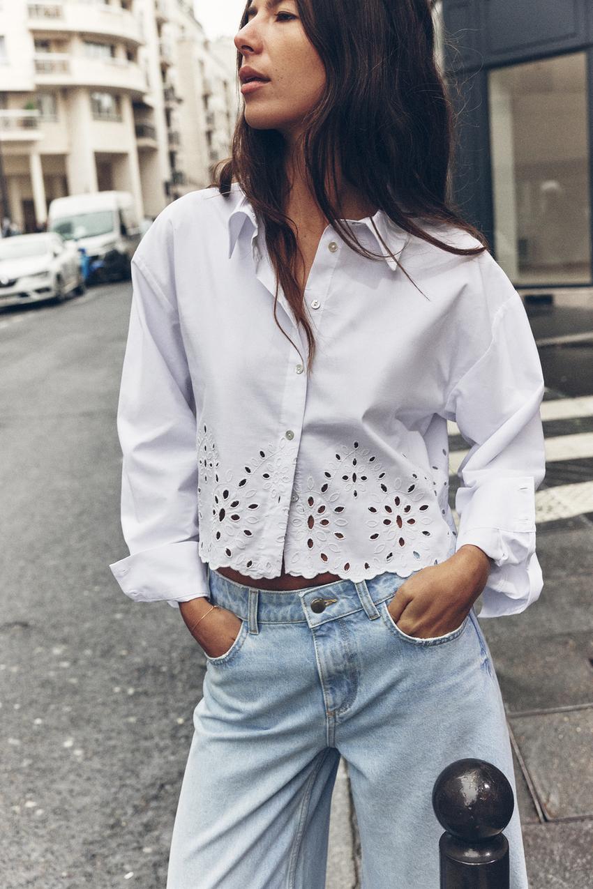 Cropped shirt with embroidered detail