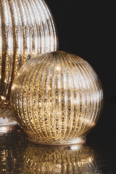 SMALL STRIPED LED LIGHT BAUBLE CHRISTMAS DECORATION - Silver by Zara