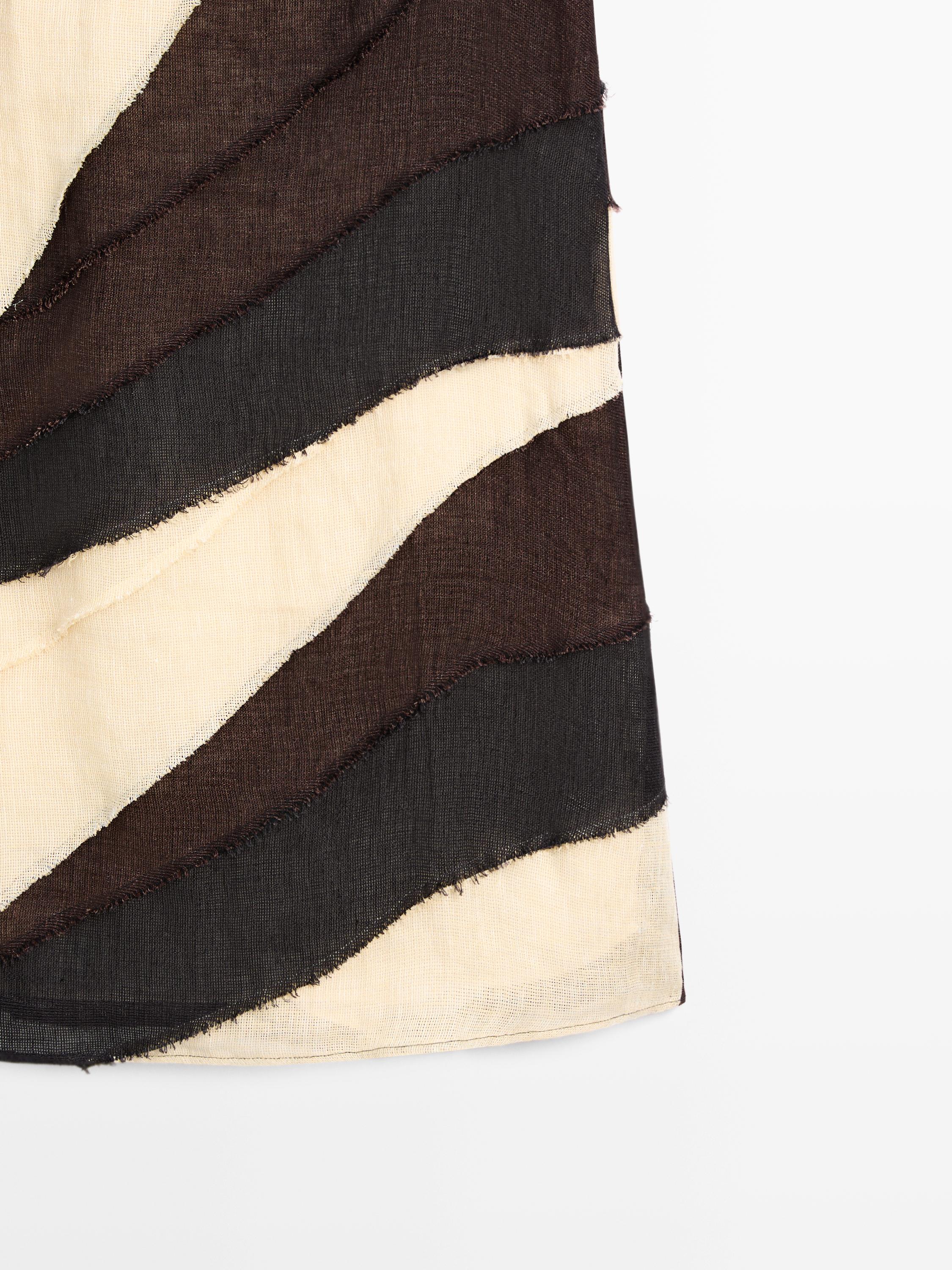 Layered contrast linen midi skirt