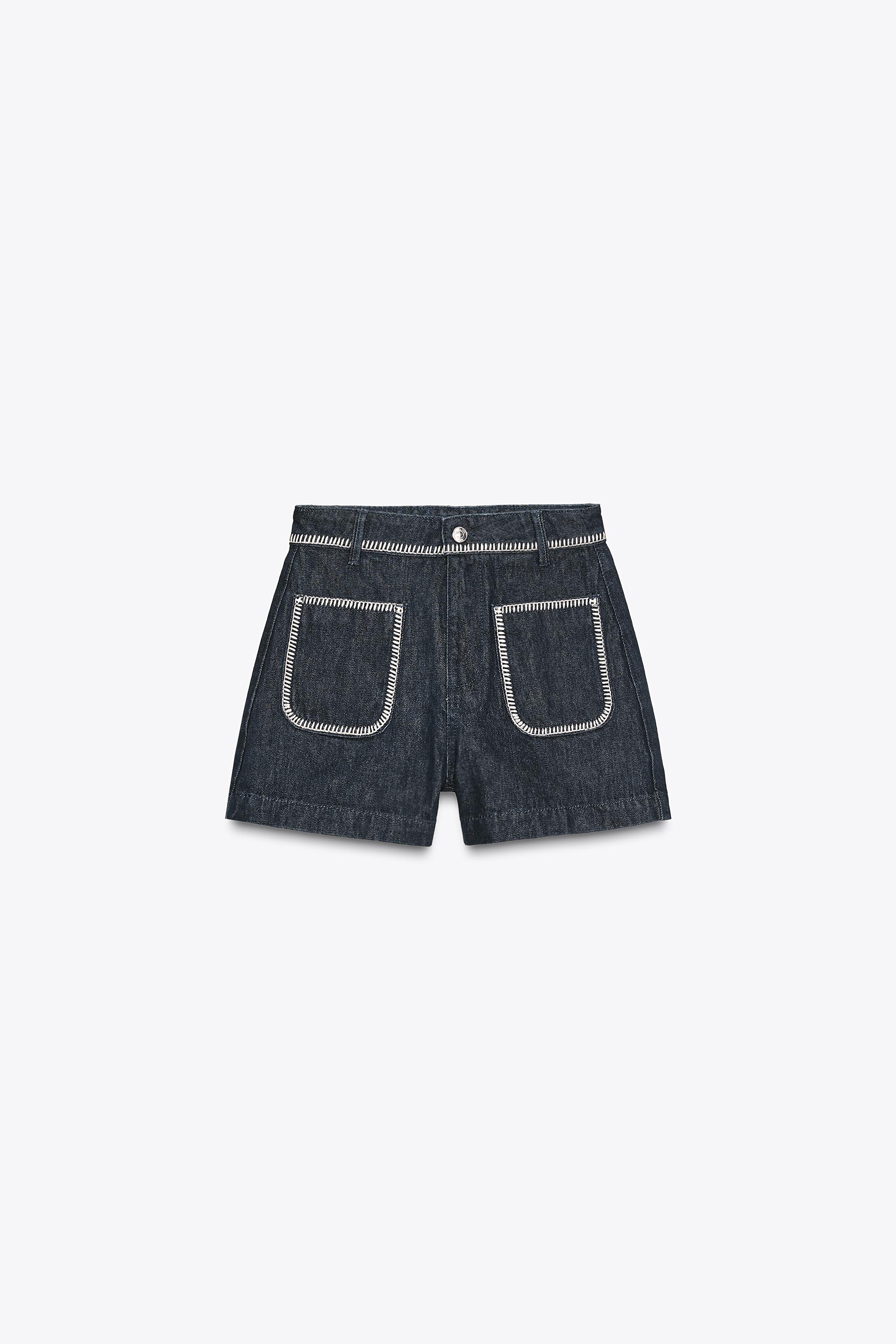 SHORT Z1975 EN JEAN TAILLE HAUTE AVEC SURPIQÛRES