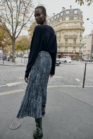 JUPE MI-LONGUE IMPRIMÉE AVEC CEINTURE - bleu/noir de Zara - Image 2