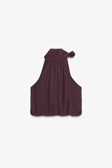 BOW DETAIL PUFF TOP - Dark aubergine by Zara - Image 5