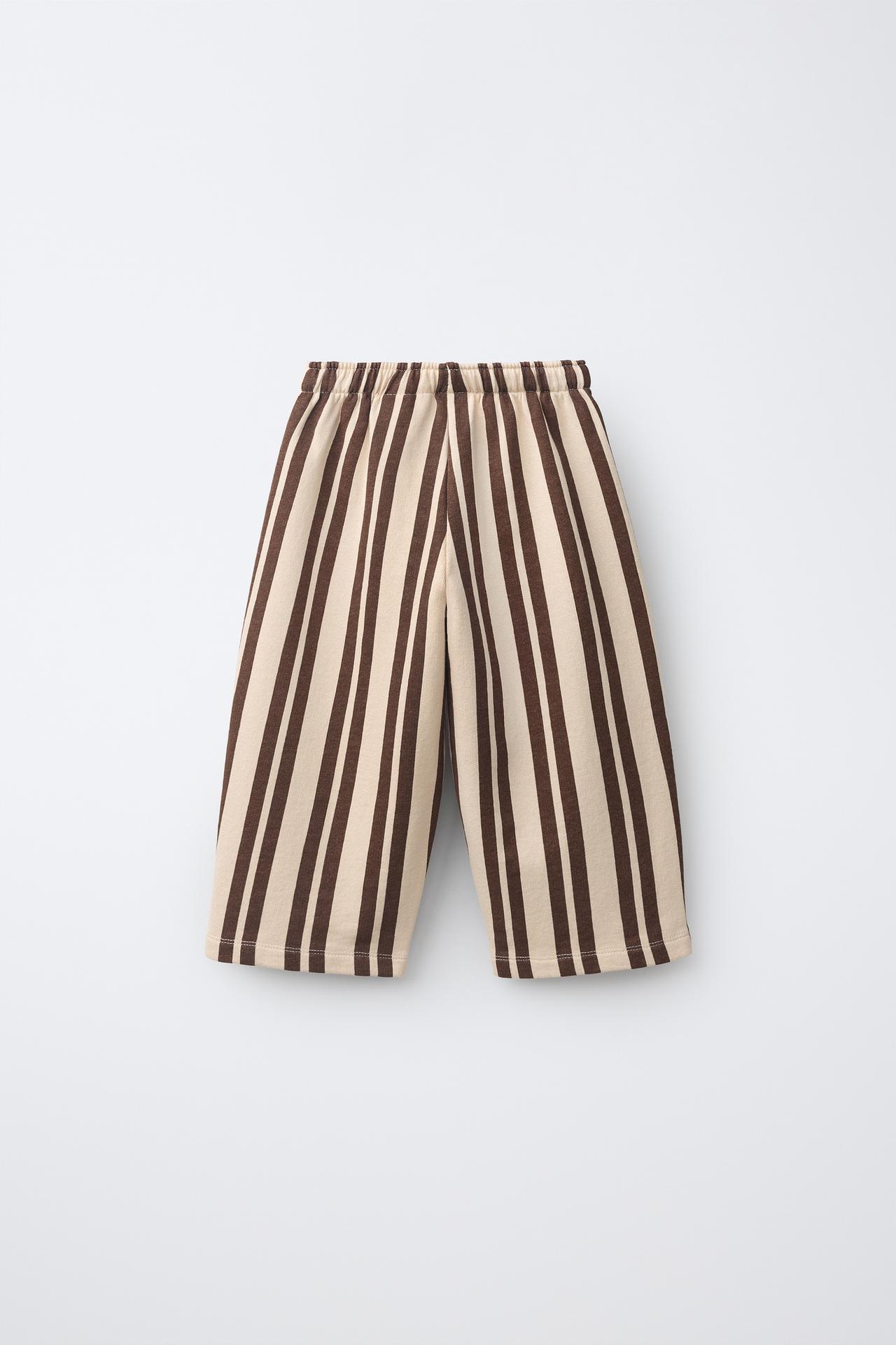 STRIPED BAGGY PLUSH PANTS — Brown