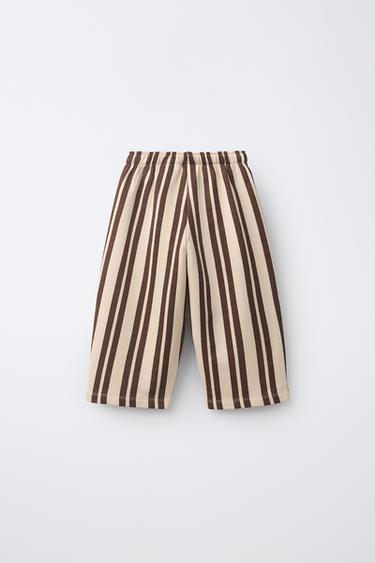 STRIPED BAGGY PLUSH PANTS — Brown 2