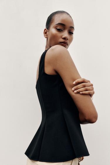 STRETCH PEPLUM WAISTCOAT TOP - Black by Zara