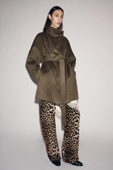Zara HIGH COLLAR WOOL BLEND COAT ZW COLLECTION - Khaki