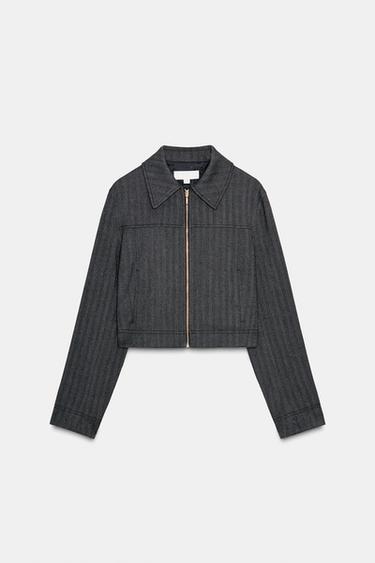 CROPPED-BLAZER IM FISCHGRÄTMUSTER - Dunkelgrau von Zara