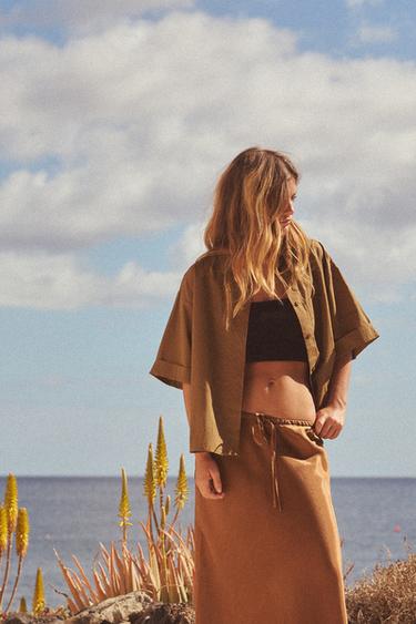 SKJORTE I POPLIN MED LOMME - karamel fra Zara - Billede 0