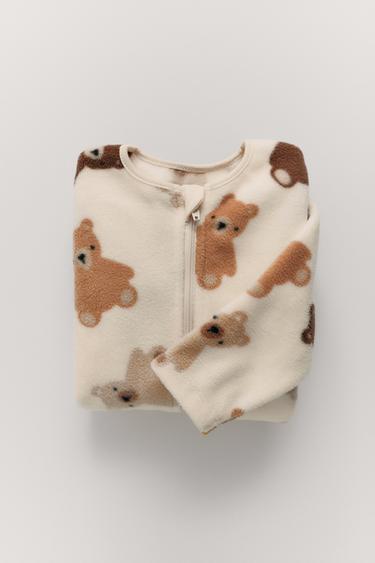 ANIMAL PRINT FLEECE JUMPSUIT - Ecru by Zara