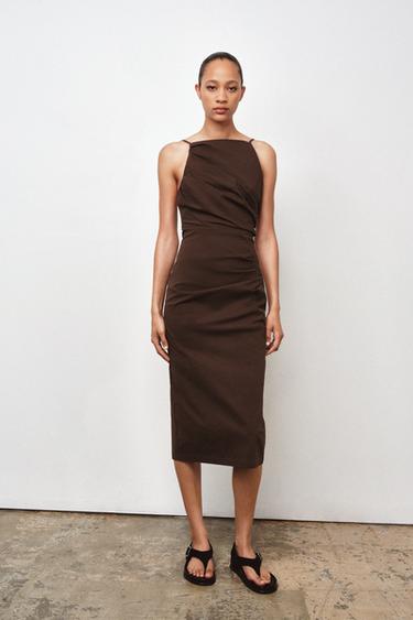 VESTITO MIDI DRAPPEGGIATO ZW COLLECTION - Marrone di Zara - Immagine 0