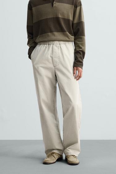 CALÇA WIDE FIT EM ALGODÃO - Bege-claro da Zara
