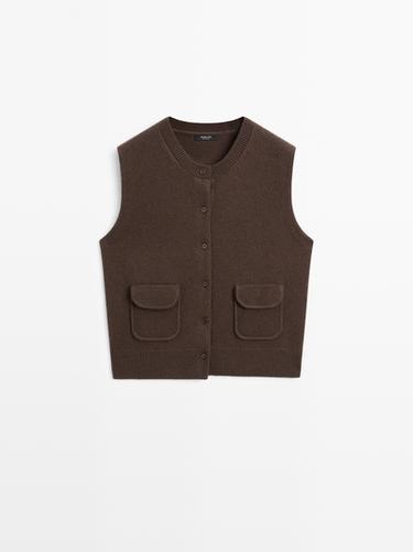 Zara Wool blend vest with pocket details - Brown - Image 0