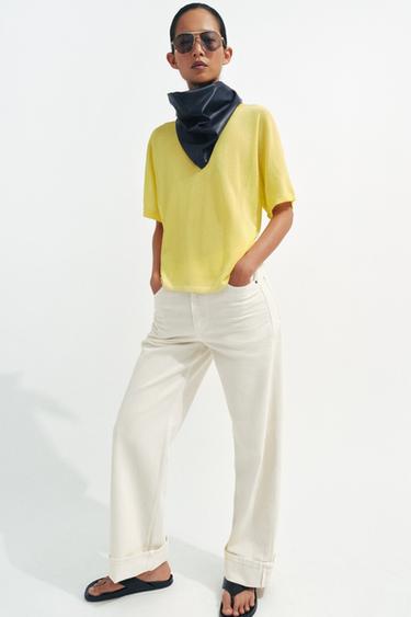 ZW COLLECTION MID-WAIST BAGGY JEANS - Ecru by Zara