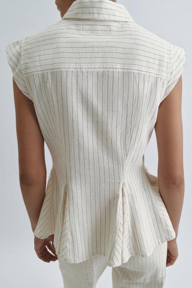 ZW COLLECTION STRIPED PEPLUM SHIRT - Ecru by Zara