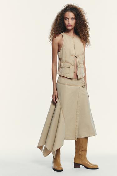 Zara ASYMMETRIC WRAP SKIRT - taupe brown