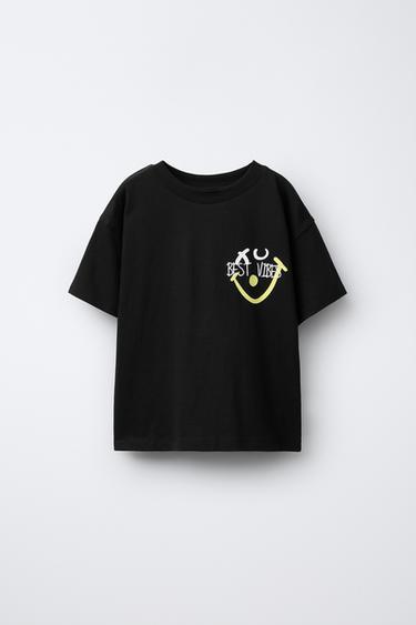 Zara GRAFFITI TEXT T-SHIRT - Black