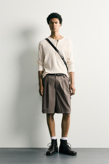 RELAXED FIT CARGO BERMUDA SHORTS WITH PLEATS - Brown / Taupe by Zara