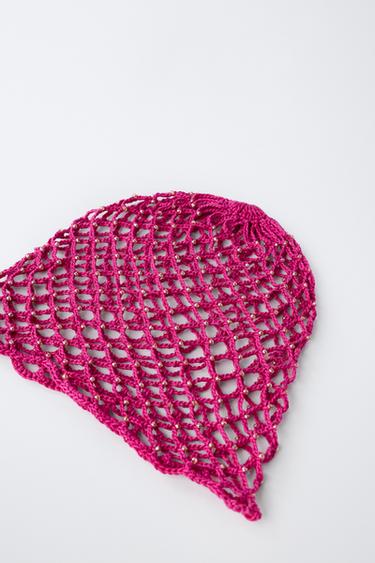 CROCHET KNIT BEANIE WITH BEADS - Raspberry by Zara - Image 1