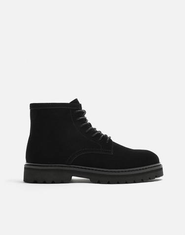 BOTA CORDONES PIEL - Negro de Zara