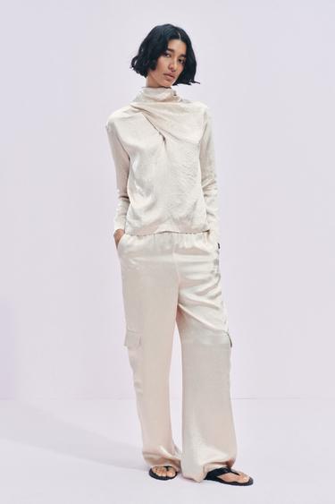 SATIN CARGO TROUSERS ZW COLLECTION - Beige by Zara