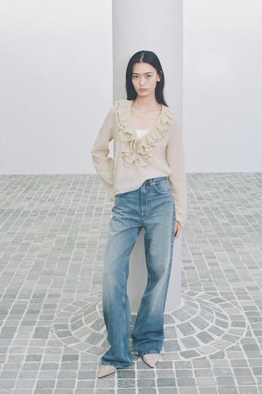 TRF WIDE-LEG HIGH-WAIST FULL-LENGTH JEANS - Blue by Zara