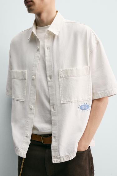 RELAXED FIT WASHED PRINT SHIRT - Oyster-white by Zara - Image 4