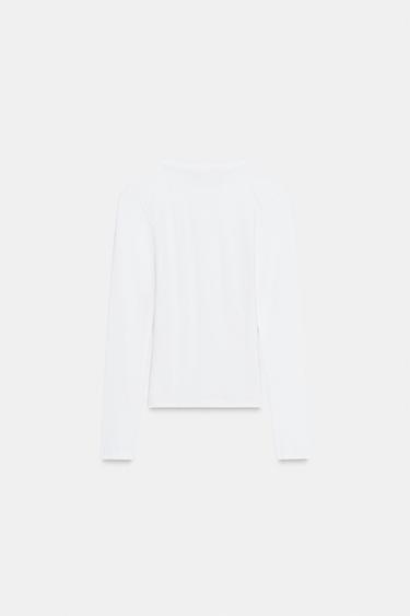 T-SHIRT MANCHES LONGUES - Blanc de Zara - Image 6