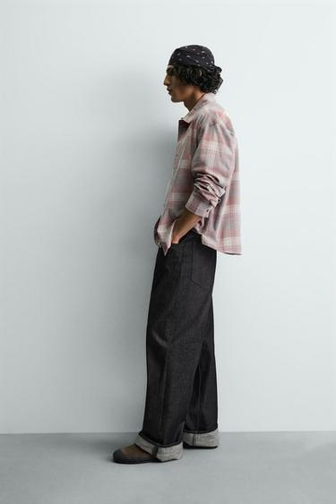 CHEMISE EN VELOURS CÔTELÉ À CARREAUX - Rose / Blanc de Zara - Image 3